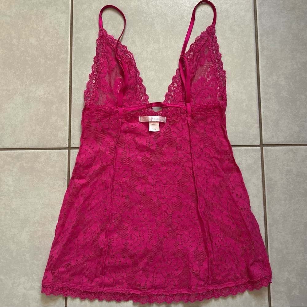 Vintage Y2K Victoria’s Secret Lace Rose Mesh Tank Top Pink Spaghetti Straps Slip - Picture 10 of 11